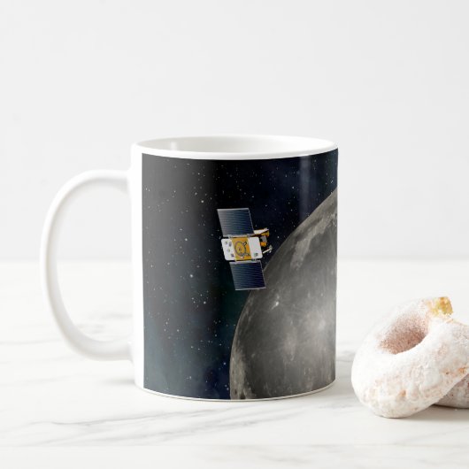 Zwillingsgras-Raumsonde, die den Mond umkreisen. Kaffeetasse (Mit Donut)