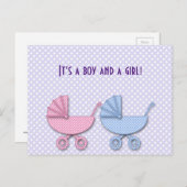 Zwillingsjunge & Mädchen polka dot stroller - Gesc Ankündigungspostkarte (Vorne/Hinten)