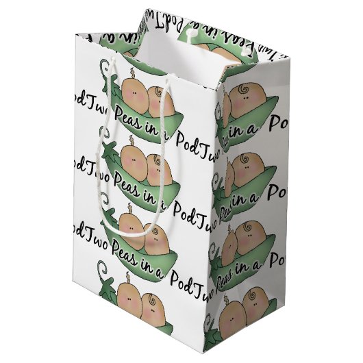 Zwillingsjunge Mädchen Zwei Erbsen in einer Tasche Mittlere Geschenktüte (Rückseite Schrägansicht)