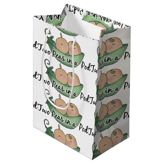 Zwillingsjunge Mädchen Zwei Erbsen in einer Tasche Mittlere Geschenktüte (Vorderseite Schrägansicht)