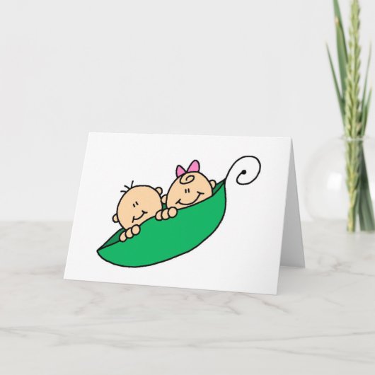 Zwillingsjunge und Mädchen im Pea Pod Karte (Vorderseite)