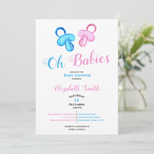 Zwillingsjunge und Mädchenwasserdusche Einladung (Stehend Vorderseite)