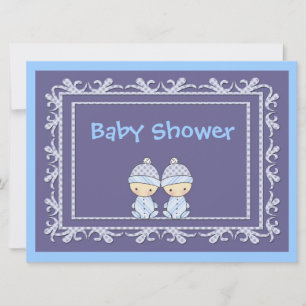 Zwillingsjungen Baby Shower Einladung Blau