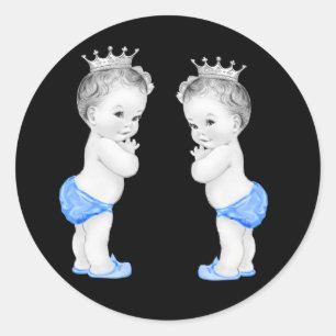 Zwillingsjungen Blaue Prinz Baby Shower Aufkleber