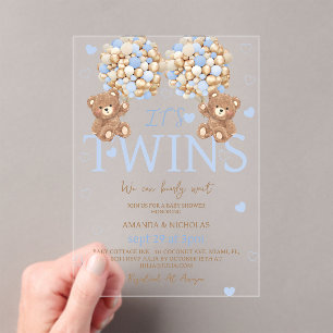 Zwillingsjungen Blaues Bärchen Baby Shower Acryleinladungen