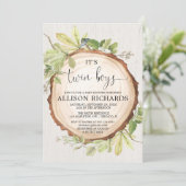 Zwillingsjungen Rustikaler Outdoor Junge Zwillinge Einladung (Stehend Vorderseite)