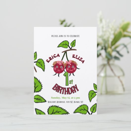 Zwillingskirschen Einladung (Stehend Vorderseite)