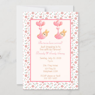 Zwillingsmädchen-Baby-Party Pink Stork Thema Magneteinladung