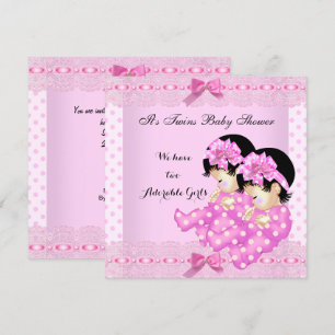 Zwillingsmädchen-Baby-Party Rosa Punkte Einladung