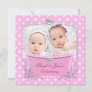Zwillingsmädchen Baby-Taufe Taufe Pink Ankündigung