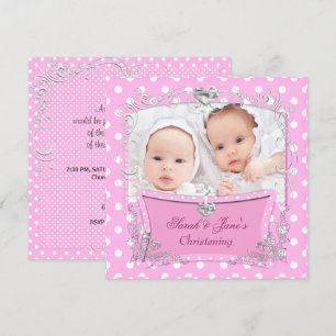 Zwillingsmädchen Baby-Taufe Taufe Pink Einladung
