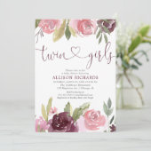 Zwillingsmädchen Blush burgundgirl Baby Dusche Blü Einladung (Stehend Vorderseite)