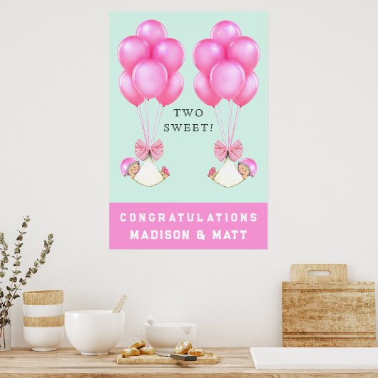 Zwillingsmädchen-Glückwunsch Poster (Küche)