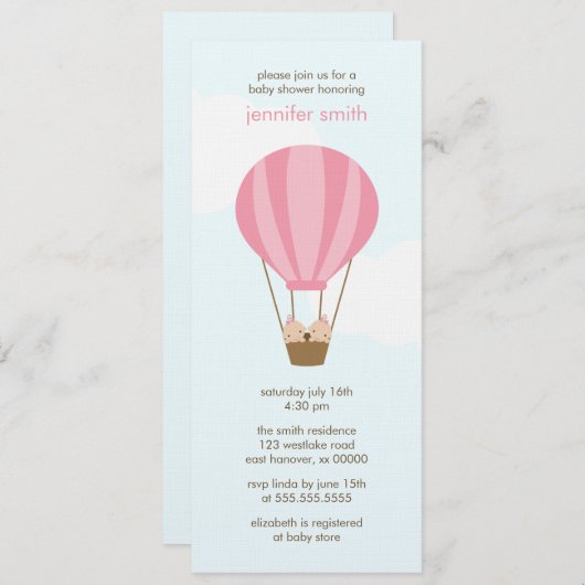 Zwillingsmädchen in einer Ballon-Babydusche Einladung (Vorne/Hinten)