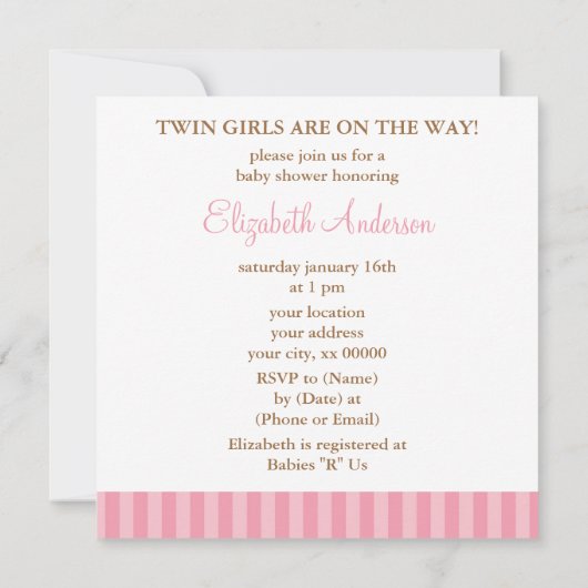 Zwillingsmädchen in Rosa Einladung (Rückseite)