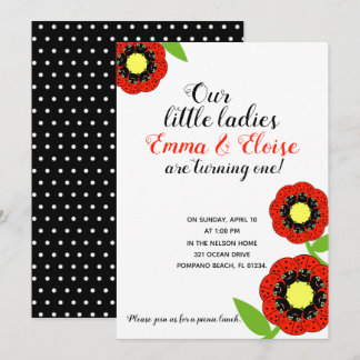 Zwillingsmädchen JEDES ALTER Ladybug BIRTHDAY PART Einladung