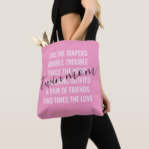 Zwillingsmädchen-Mama: Schwarzes Zitat-Zitat Tasche