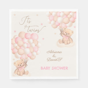Zwillingsmädchen Rosa Bär Ballons Babyparty Serviette
