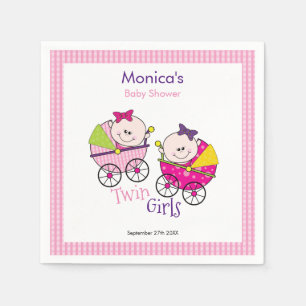 Zwillingsmädchen Rosa Gingham Babyparty Serviette