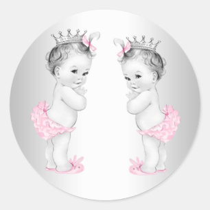 Zwillingsmädchen Rosa Prinzessin Baby Shower Aufkl Runder Aufkleber