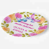 Zwillingsmädchen Schmetterling Geburtstag Papier T Pappteller (Schrägansicht)