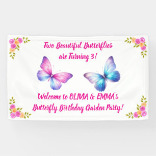 Zwillingsmädchen Schmetterling Geburtstagsbanner E Banner