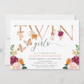 Zwillingsmädchen Schmetterling Rose Gold Rosa Einladung (Vorderseite)