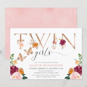 Zwillingsmädchen Schmetterling Rose Gold Rosa Einladung