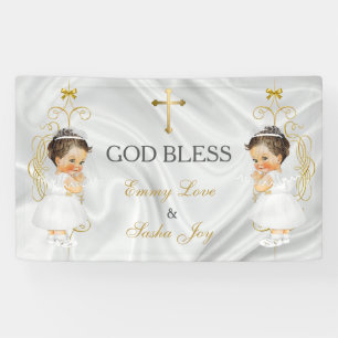 Zwillingsmädchen Taufe Christening Gold Banner
