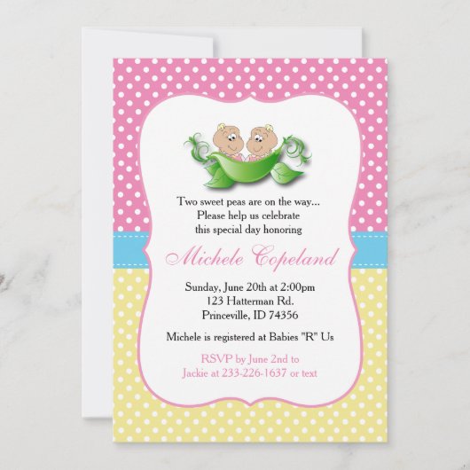 Zwillingsmädchendusche - zwei Erbsen in einem Pod Einladung (Vorderseite)