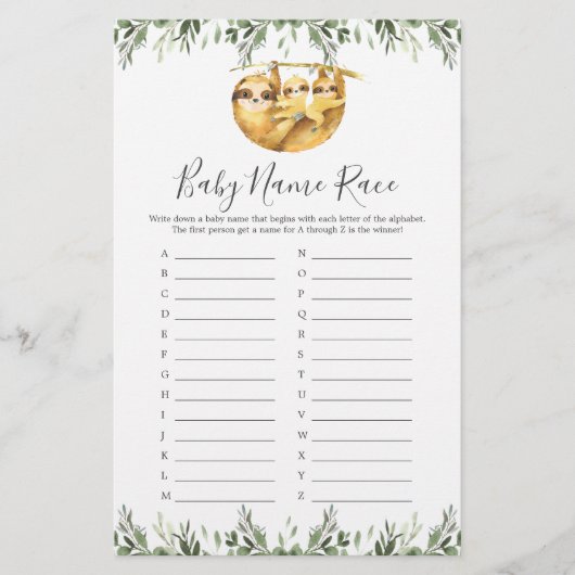 Zwillingspinette Baby Dusche Name Race Game (Vorderseite)