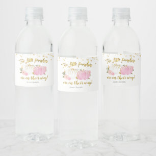 Zwillingspinke und Gold Pumpkin Baby Dusche Wasserflaschenetikett