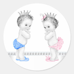 Zwillingsprinz und -prinzessin Baby Shower Aufkleb Runder Aufkleber