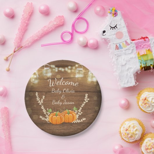 Zwillingspufferkins Teller Rustikales Holz (Party)