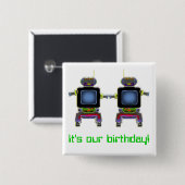 Zwillingsroboter in Neonfarben Button (Vorne & Hinten)