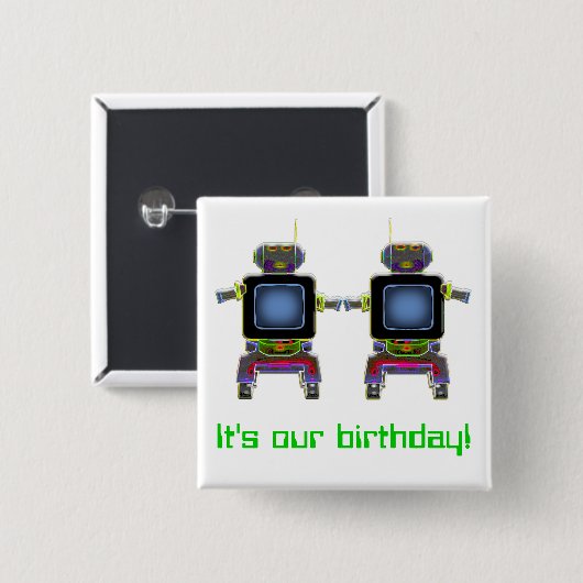 Zwillingsroboter in Neonfarben Button (Vorne & Hinten)