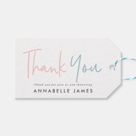 Zwillingsrosa moderne Typografie - Danke Geschenkanhänger (Vorderseite (Horizontal))