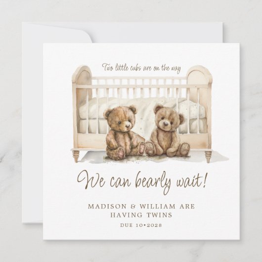 Zwillingsschwangerschaft Ankündigung neutraler Ted (Vorderseite)