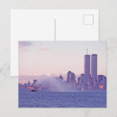 Zwillingstürme mit Feuerboot Sonnenuntergang Wasse Postkarte (Vorne/Hinten)