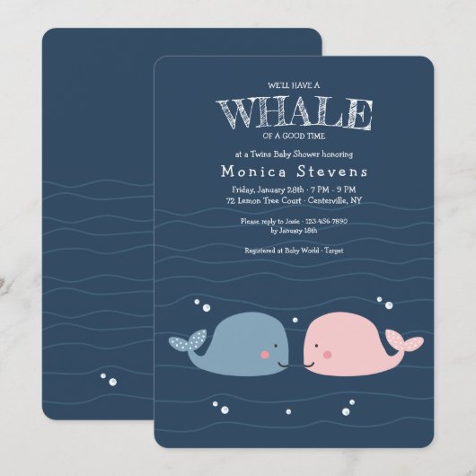 Zwillingswale Kinderdusche Einladung (Vorne/Hinten)