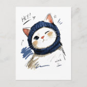 Zwinkerkatze mit gemütlichem Strickschal Postkarte (Vorderseite)