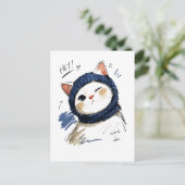 Zwinkerkatze mit gemütlichem Strickschal Postkarte (Stehend Vorderseite)