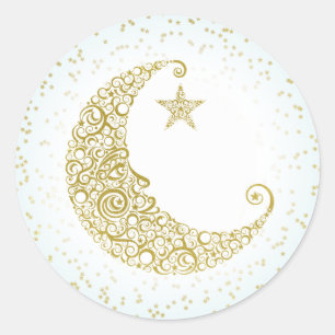 Zwinkern Kleiner Stern Gold Mond Aufkleber Blau