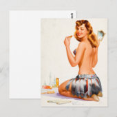 Zwinkerndes Pin-Up Postkarte (Vorne/Hinten)