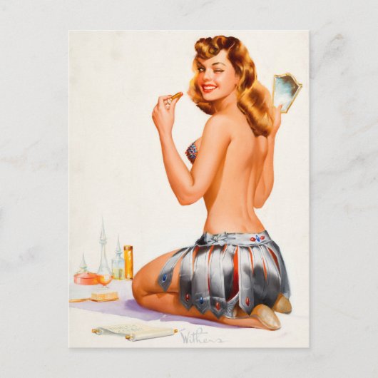 Zwinkerndes Pin-Up Postkarte (Vorderseite)