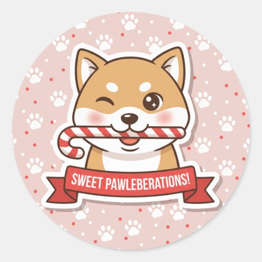 Zwinkerndes Shiba-Inu-Candy-Cane-Aufkleber Runder Aufkleber (Vorderseite)