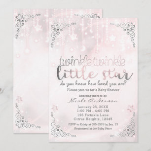 Zwinkle kleiner Stern Rosa & Silber Babyparty Einladung