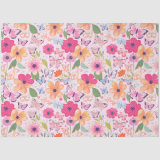 Zwirnpapier, Schmetterlinge und Blume weich rosa Seidenpapier