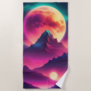 Zwischen den Bergen erhebender Mond Strandtuch