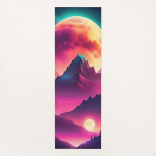 Zwischen den Bergen erhebender Mond Yogamatte